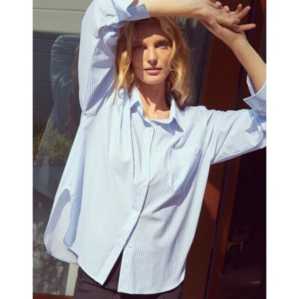 ONA by Yoon Chung Oversized Shirt Small Stripe Sustainable Italian Fabric Beachy